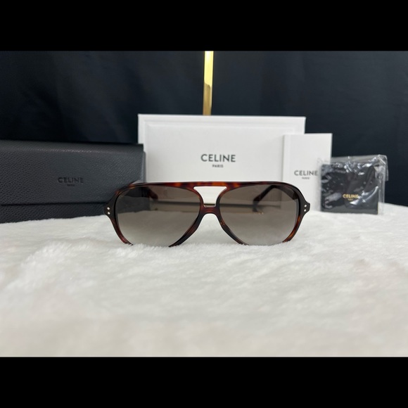 Celine Paris Havana Brown Sunglasses Aviator Style Frames Made in Italy Chic - Picture 3 of 10